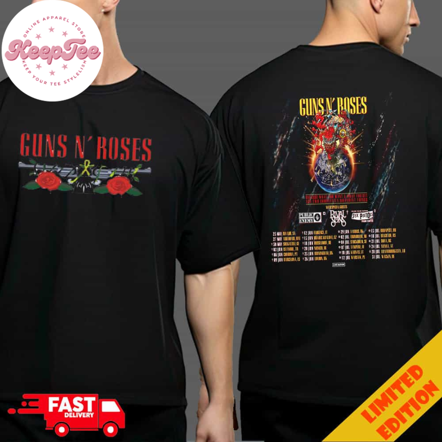 Guns N Roses With Public Enemy X Rivals Sons X Sex Pistols And Frank Carter Poster Tour Dates 2025 Two Sides T-Shirt Merchandise