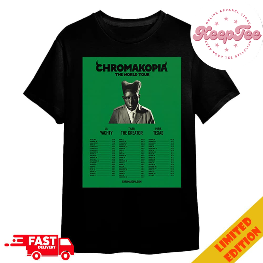 Tyler The Creator Chromakopia World Tour Feb To Sept 2025 With Lil Yachty And Paris Texas Tour Dates Merchandise T-Shirt