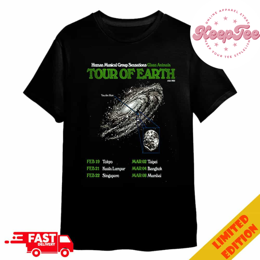 Glass Animals Human Musical Group Sensations Tour Of Earth Asia 2025 Tour Dates Poster You Are Here Merchandise T-Shirt