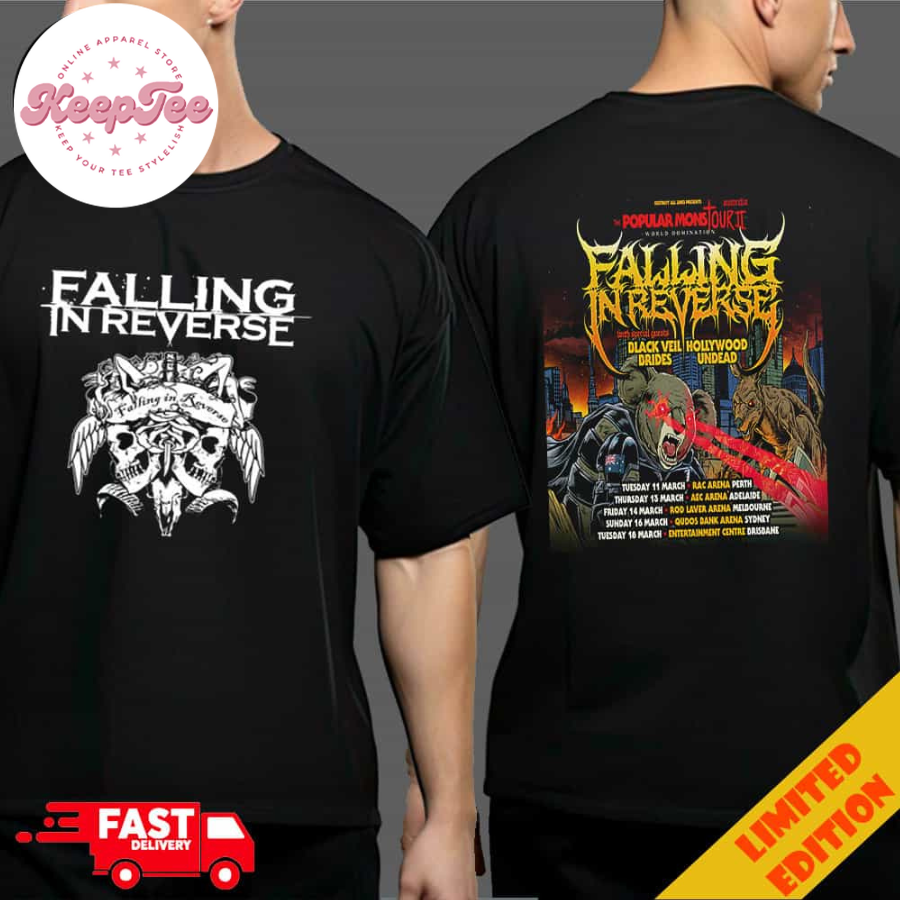 The Popular Monstour Ii World Domination Falling In ReverseS With Black Veil Brides And Hollywood Undead Poster Tour Dates At Australia Tour 2025 Shirt