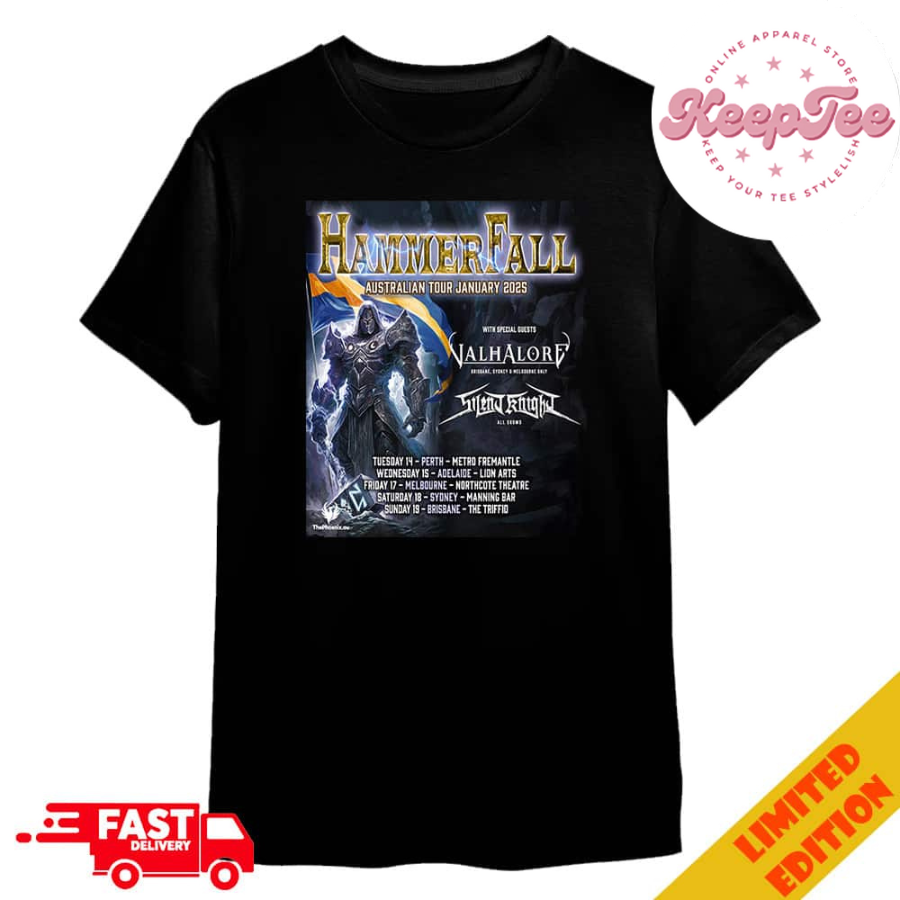 Hammerfall Australian Tour January 2025 With Valhalore And Silent Knight All Shows Schedule Lists Merchandise T-Shirt