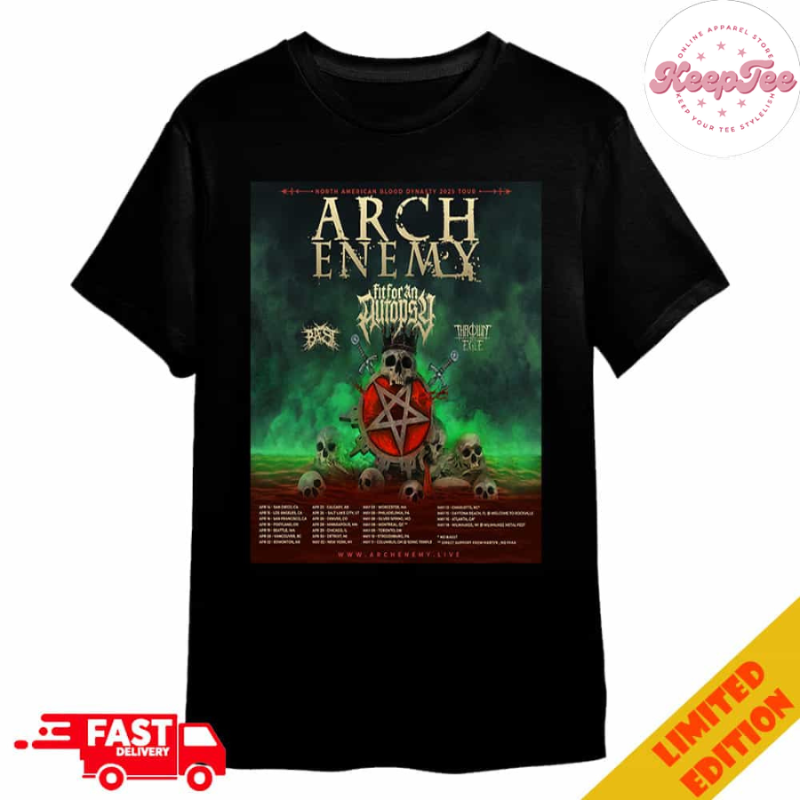 Arch Enemy North American Blood Dynasty 2025 Tour Poster Tour Dates Merchandise T-Shirt