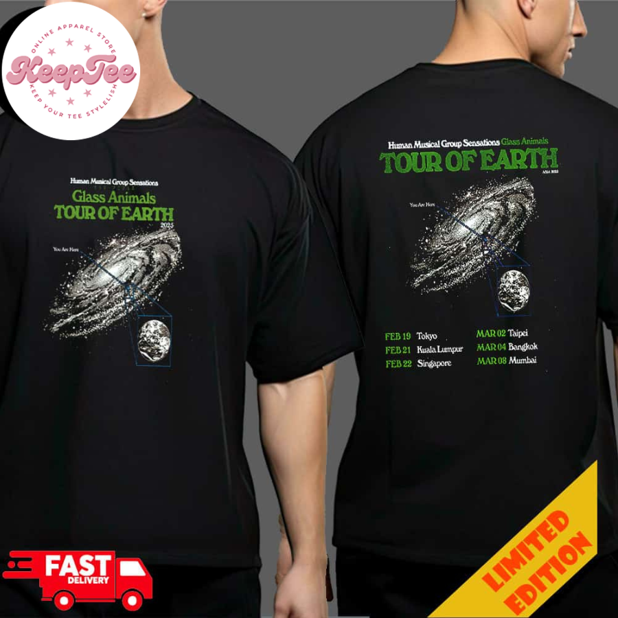 Glass Animals Human Musical Group Sensations Tour Of Earth Asia 2025 Tour Dates Poster You Are Here Two Sides T-Shirt