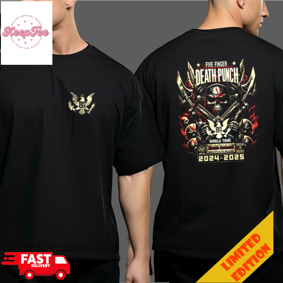 Five Finger Death Punch World Tour 2024-2025 Knucklehead Reaper Merchandise Two Sides T-Shirt