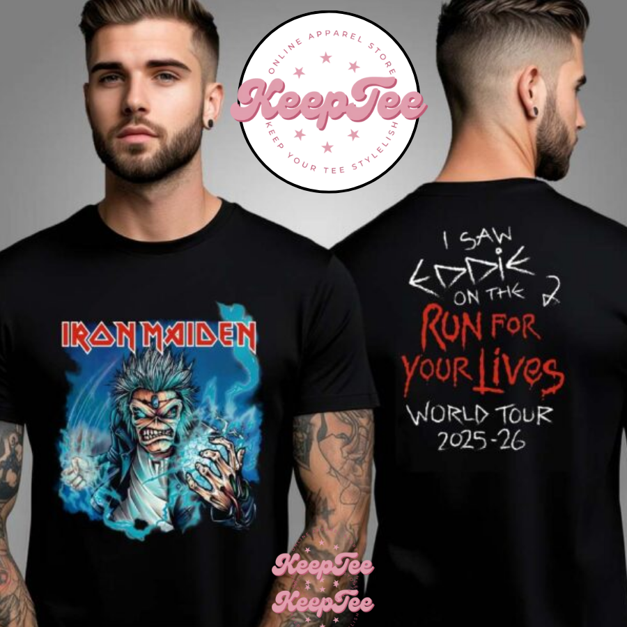 Iron Maiden Run For Your Lives 2025 Eddie Electrified Artwork Tour Shirt

