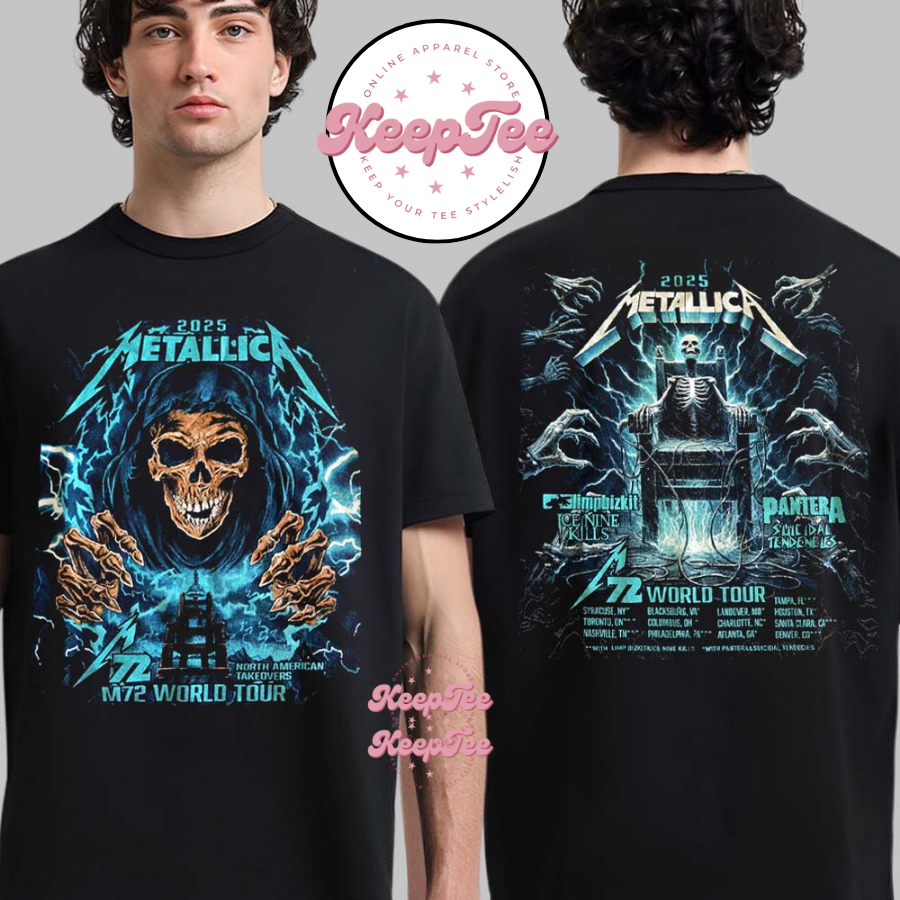 Metallica M72 World Tour 2025 With Limp Bizkit Ice Nine Kills Pantera Suicidal Tendencies Cities Shirt