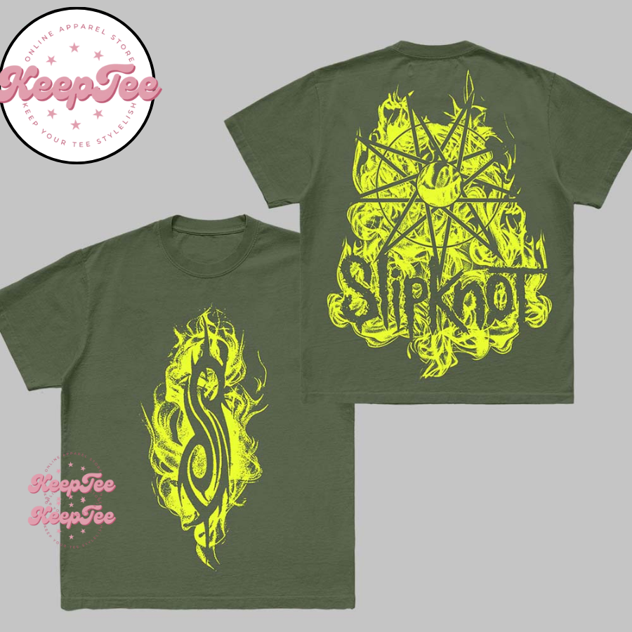 Slipknot 2025 Tour Flamed Tribal S Logo Military Green Unisex Shirt