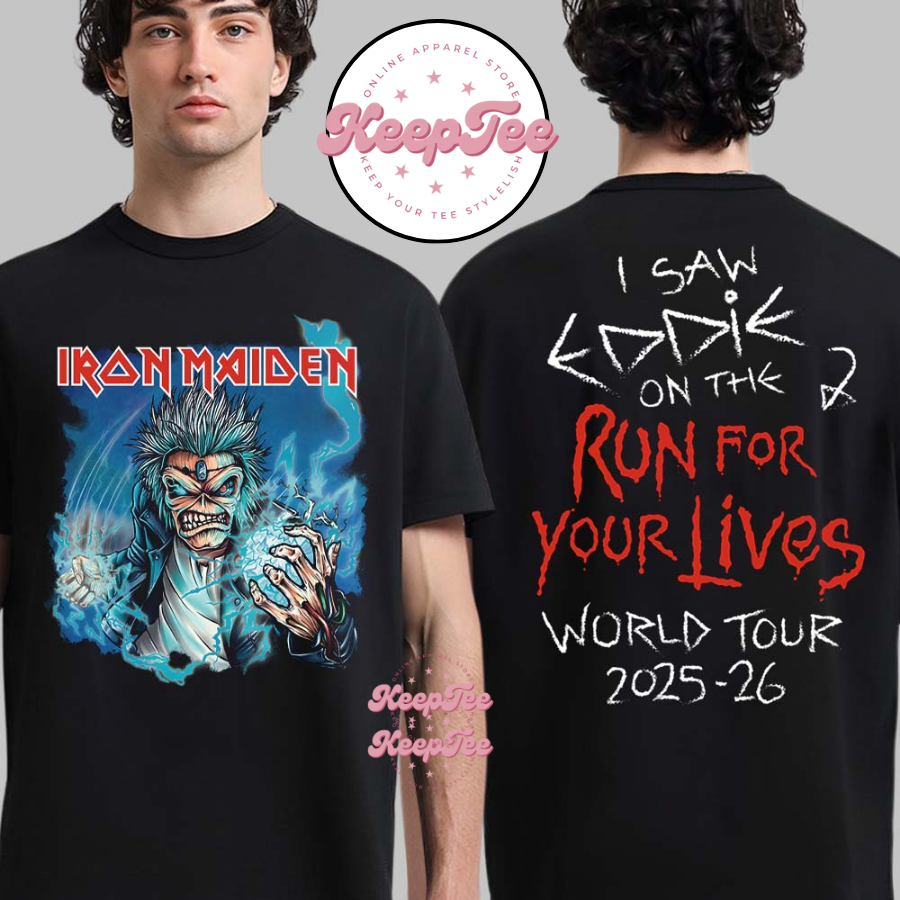 Iron Maiden I Saw Eddie On The Run For Your Lives World Tour 2025 2026 Electric Ball Eddie Power Shirt
