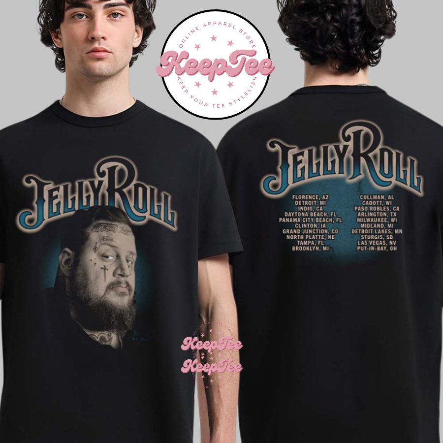 Jelly Roll The Beautiful Broken Great Northern Tour 2025 Blue Portrait Tour Two Sided Tee
