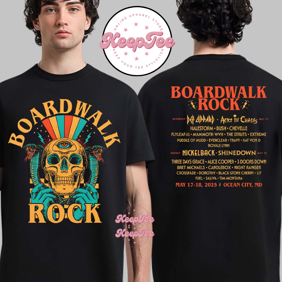 Boardwalk Rock 2025 Ocean City Md Skull Lineup Shirt