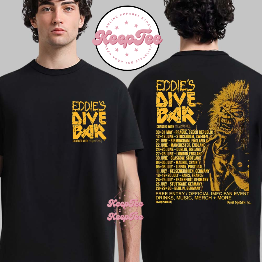 Iron Maiden EddieS Dive Bar Charged With Trooper On The Road For 2025 Shirt