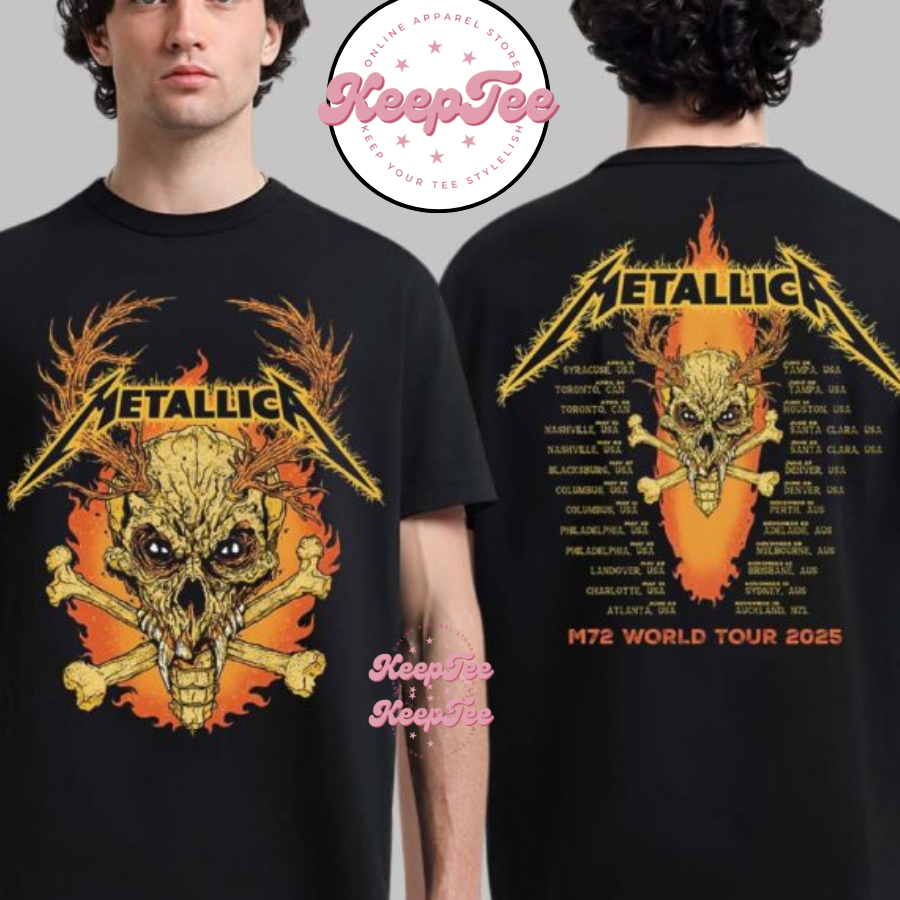 Metallica M72 World Tour 2025 Flame Skull Tour Dates Shirt