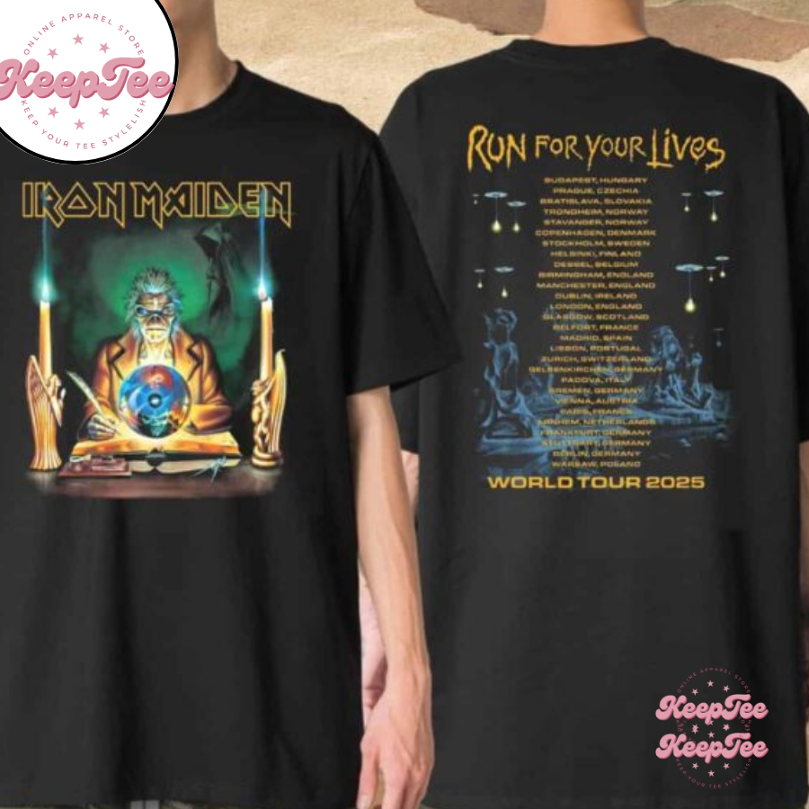 Iron Maiden Run For Your Lives 2025 Tour Locations Retro Clairvoyant Merchandise Shirt