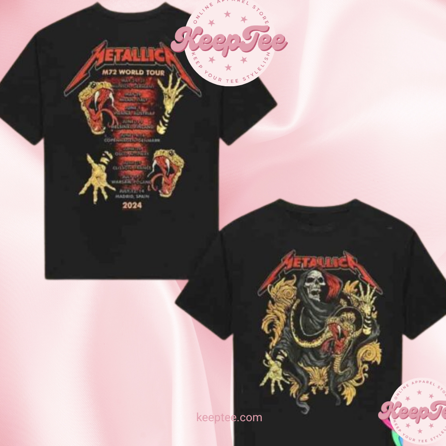 Metallica M72 European World Tour 2024 Dates List Merchandise Two Sides Shirt