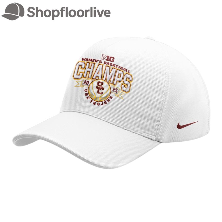 USC Trojans Womenâ€™s Basketball 2025 Champions Team Graphics White Cap