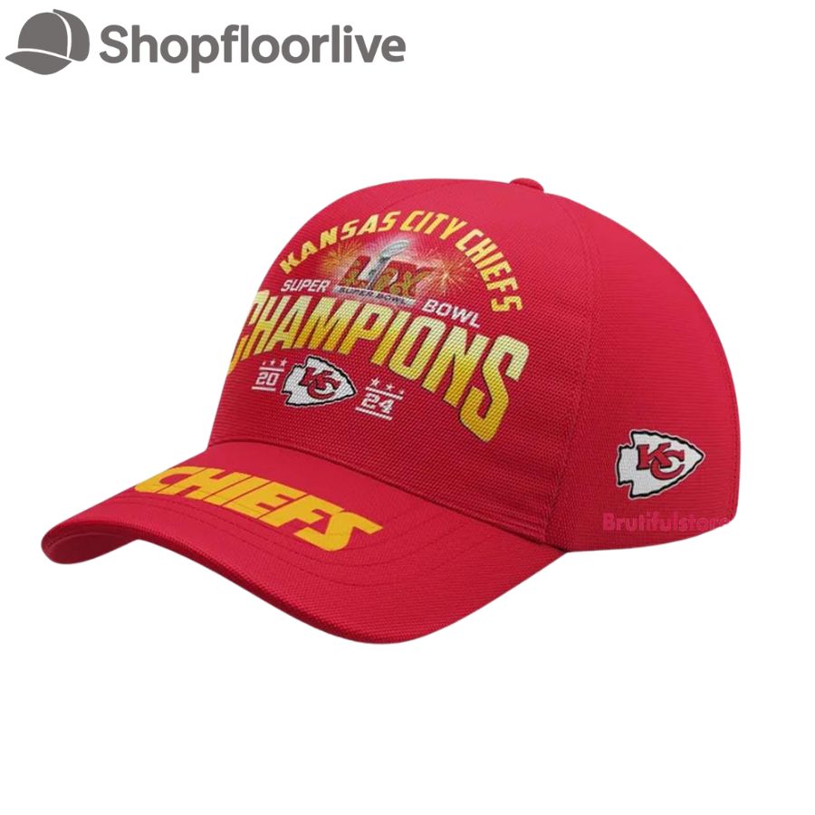 Red Kansas City Chiefs Super Bowl LIX Champions Shield Tie-Dye Cap