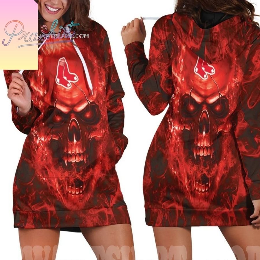 Boston Red Sox Mlb Skull Hoodie Dress Aop Shirt For Women Sport Fans