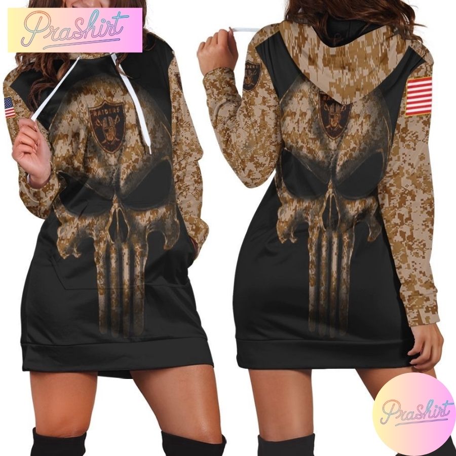 Las Vegas Raiders Hoodie Dress American Flag Camouflage Skull