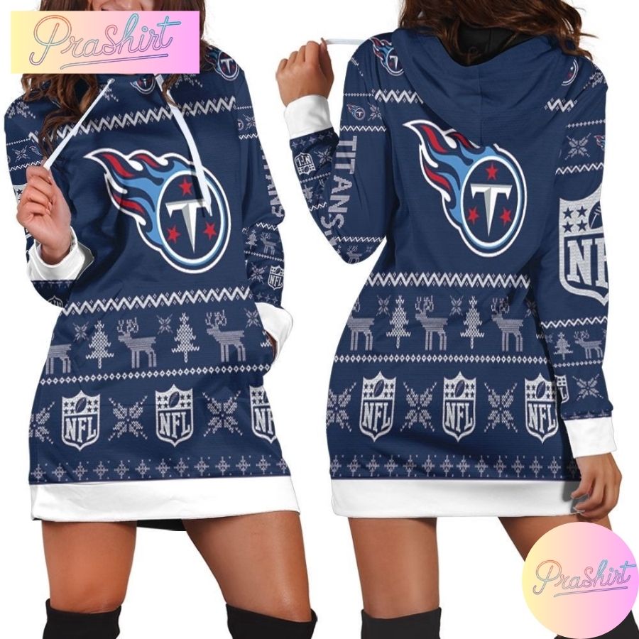 Tennessee Titans Hoodie Dress Football Christmas Print Hoodie Dress For Women