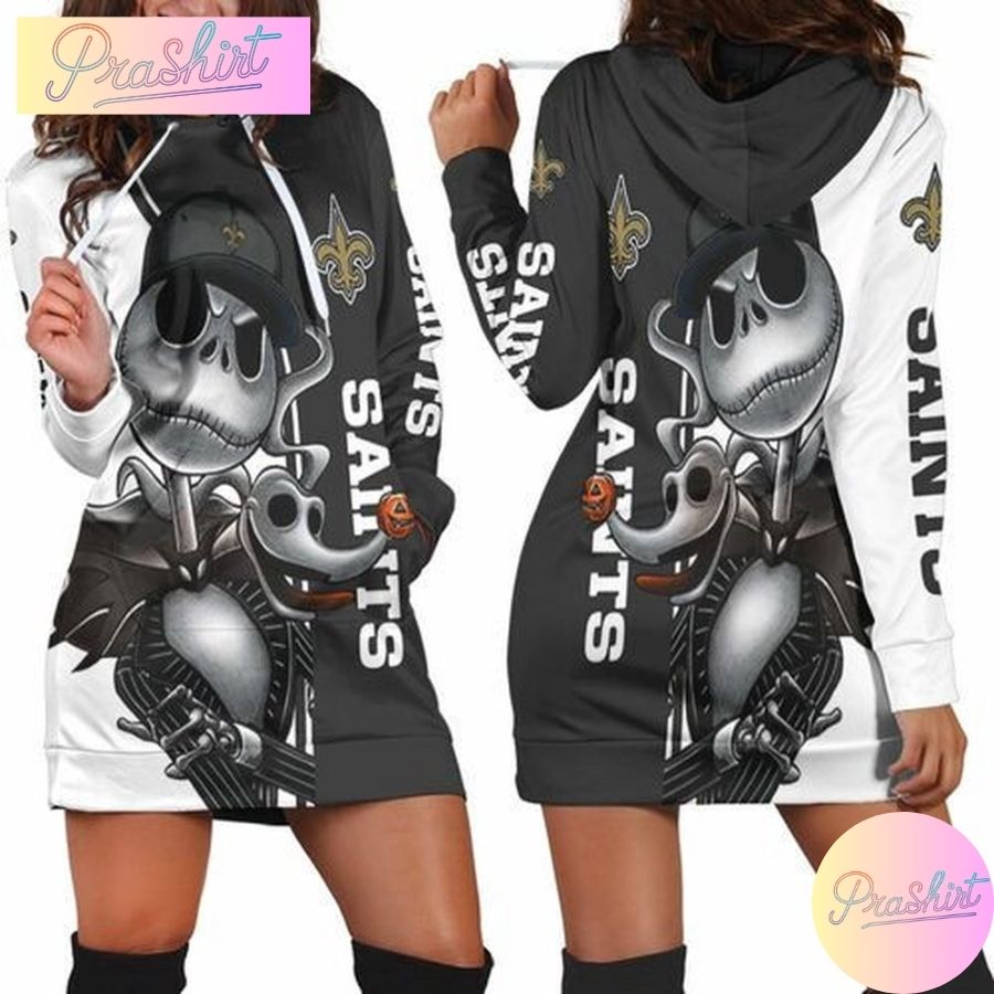 Nfl New Orleans Saints Hoodie Dress Jack Skellington And Zero All Over Print Hoodie For Women Sport Fans 
