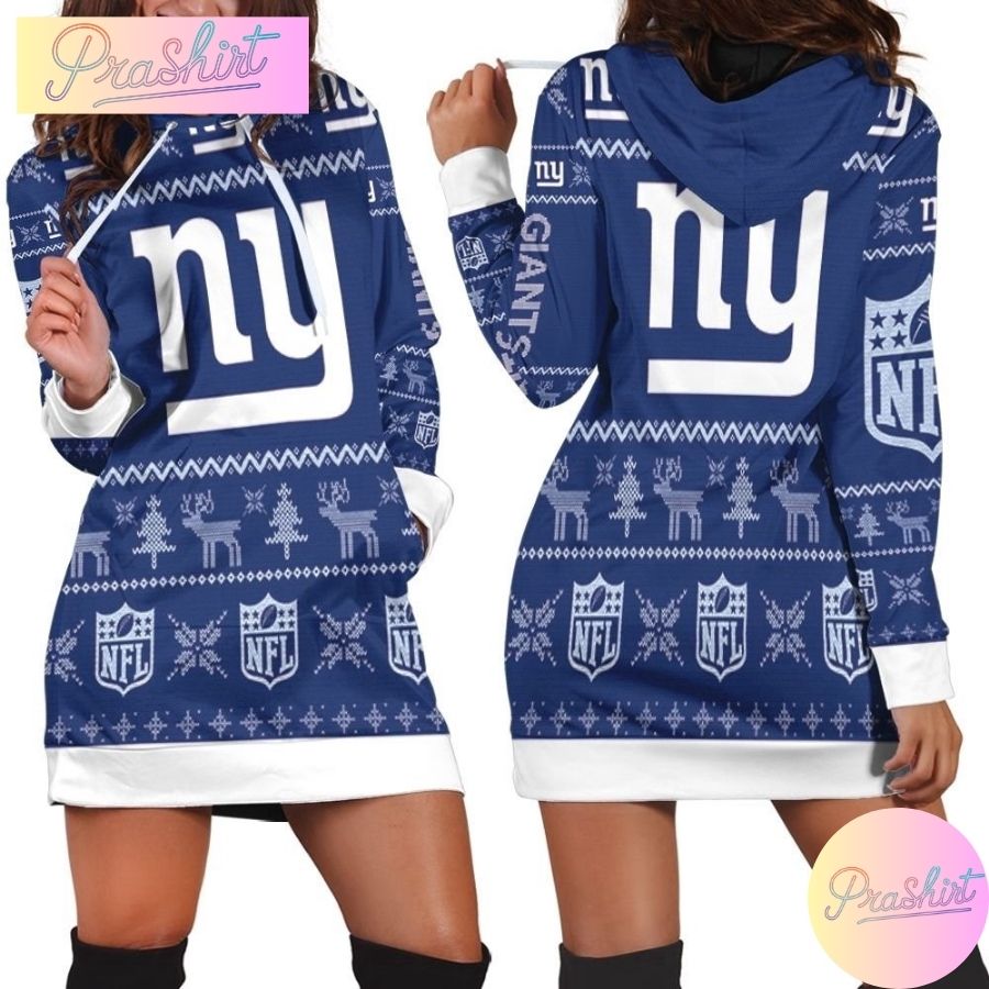 Nfl New York Giants Hoodie Dress Christmas Print Hoodie Dress For Women