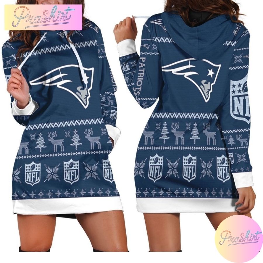 Nfl New England Patriots Hoodie Dress Christmas Print Hoodie Dress For Women