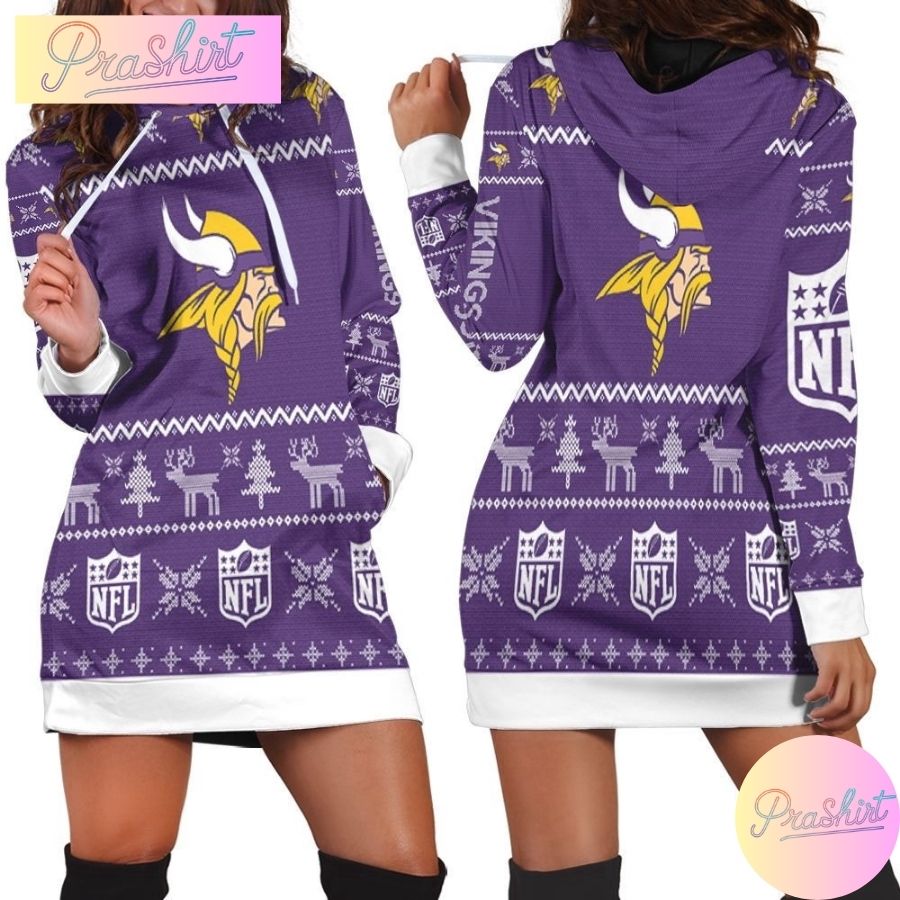Nfl Minnesota Vikings Hoodie Dress Christmas Print Hoodie Dress For Women