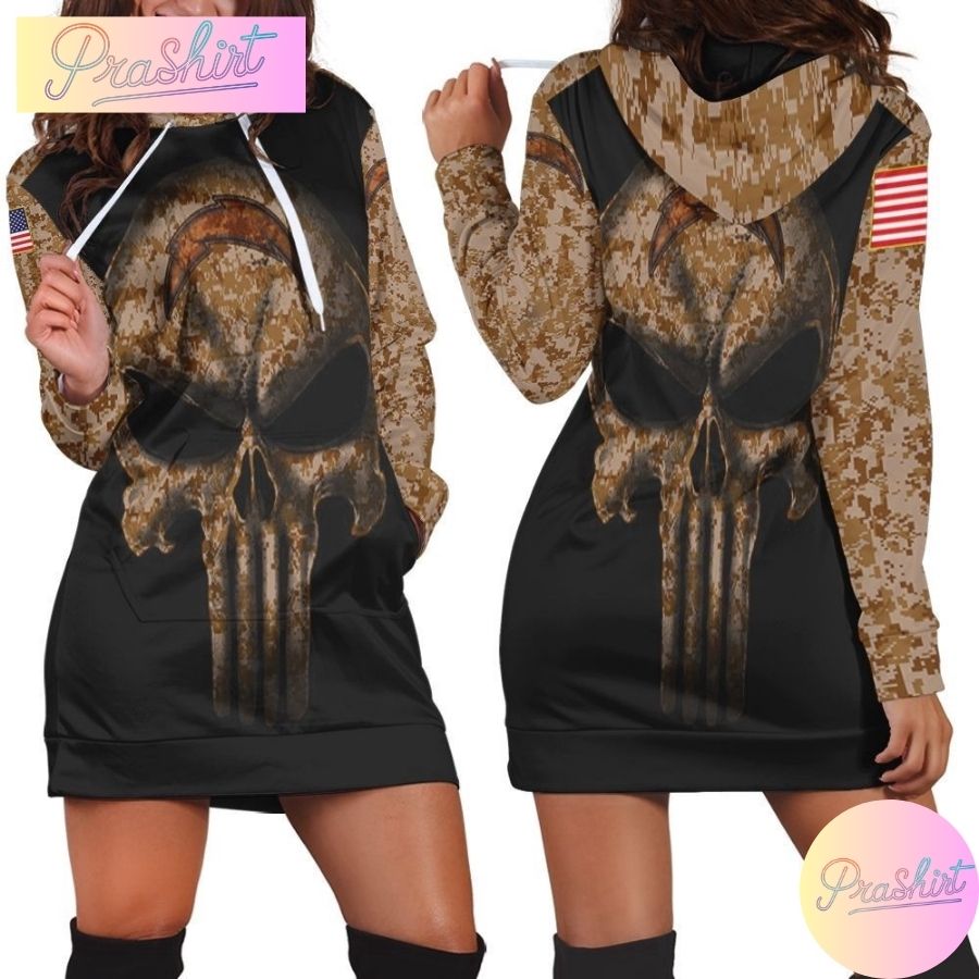 Nfl Los Angeles Chargers Hoodie Dress American Flag Camouflage Skull