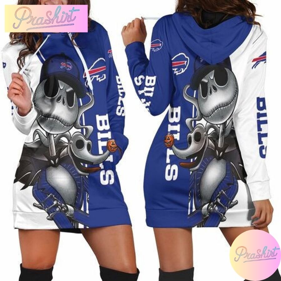 Nfl Buffalo Bills Hoodie Dress Jack Skellington And Zero All Over Print Hoodie For Women Sport Fans 
