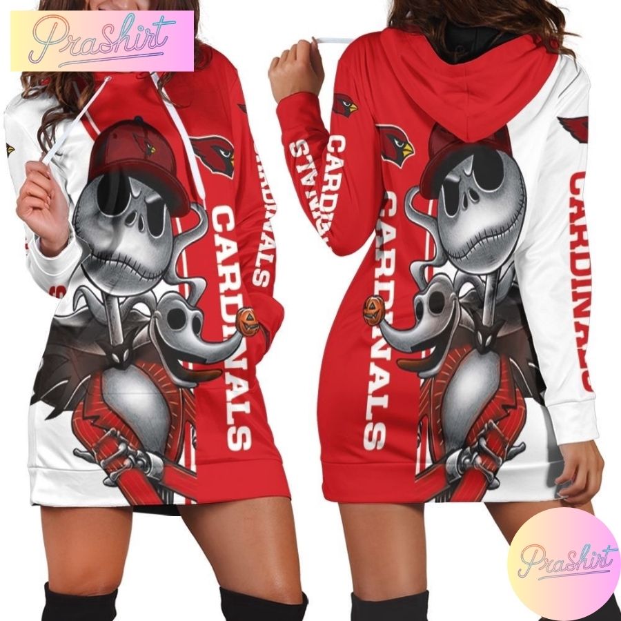 Nfl Arizona Cardinals Hoodie Dress Jack Skellington And Zero All Over Print Hoodie For Women Sport Fans 