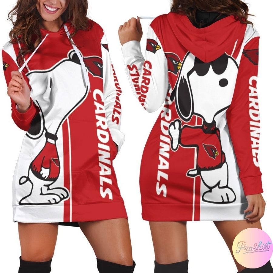 Arizona Cardinals Snoopy Lover All Over Print 3D Hoodie Dress For Women Sport Fans 
