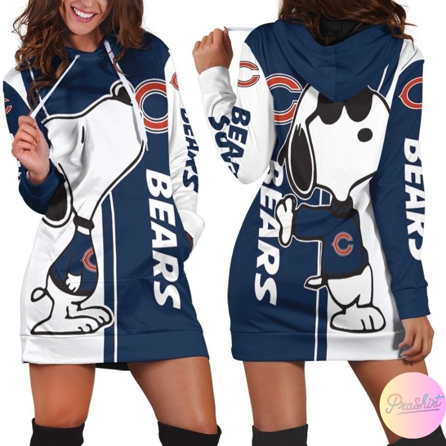Chicago Bears Snoopy Lover All Over Print 3D Hoodie Dress For Women Sport Fans 