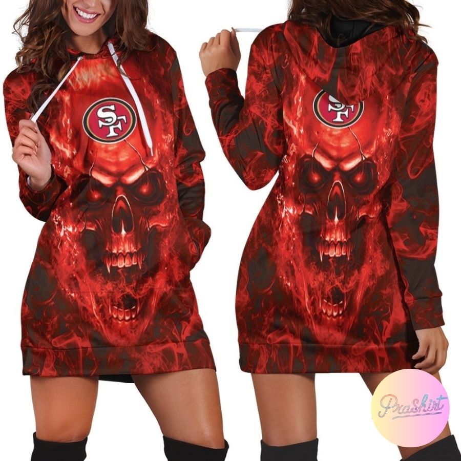 49Ers Skull Nfl Fan Hoodie Dress For Women Sport Fans Aop Shirt