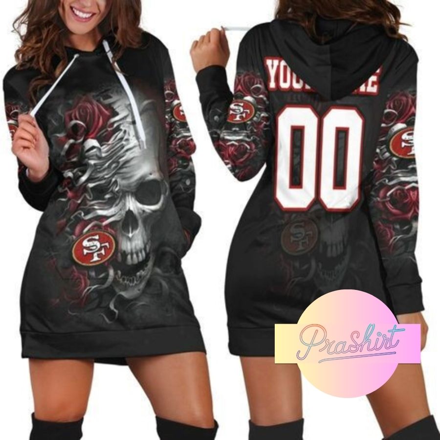 49Ers Skull Flower Fan Hoodie Dress For Women Sport Fans Aop Shirt