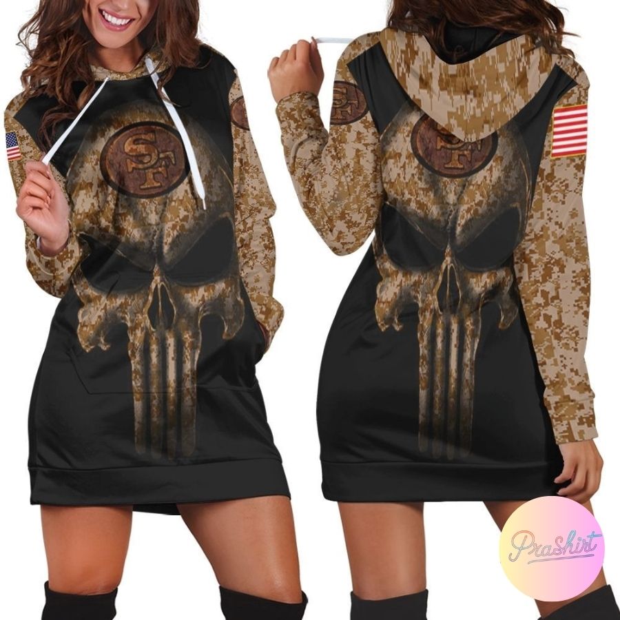 49Ers Camo Skull Flag Hoodie Dress For Women Sport Fans Aop Shirt