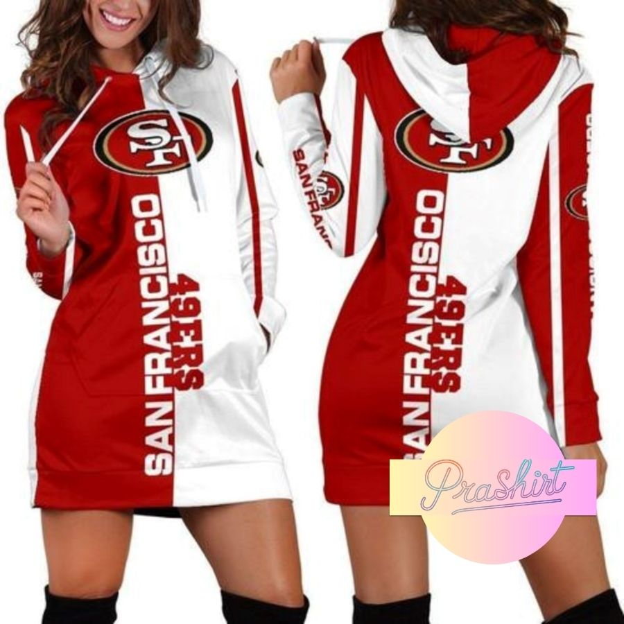 49Ers White And Red Hoodie Dress For Women Sport Fans Aop Shirt