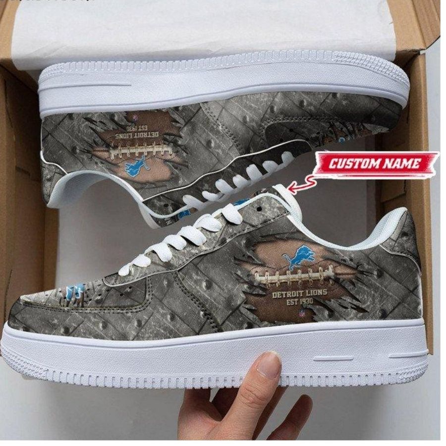 Detroit Lions Cracked Metal Personalized Air Force 1 Shoes Sneaker For Men Women