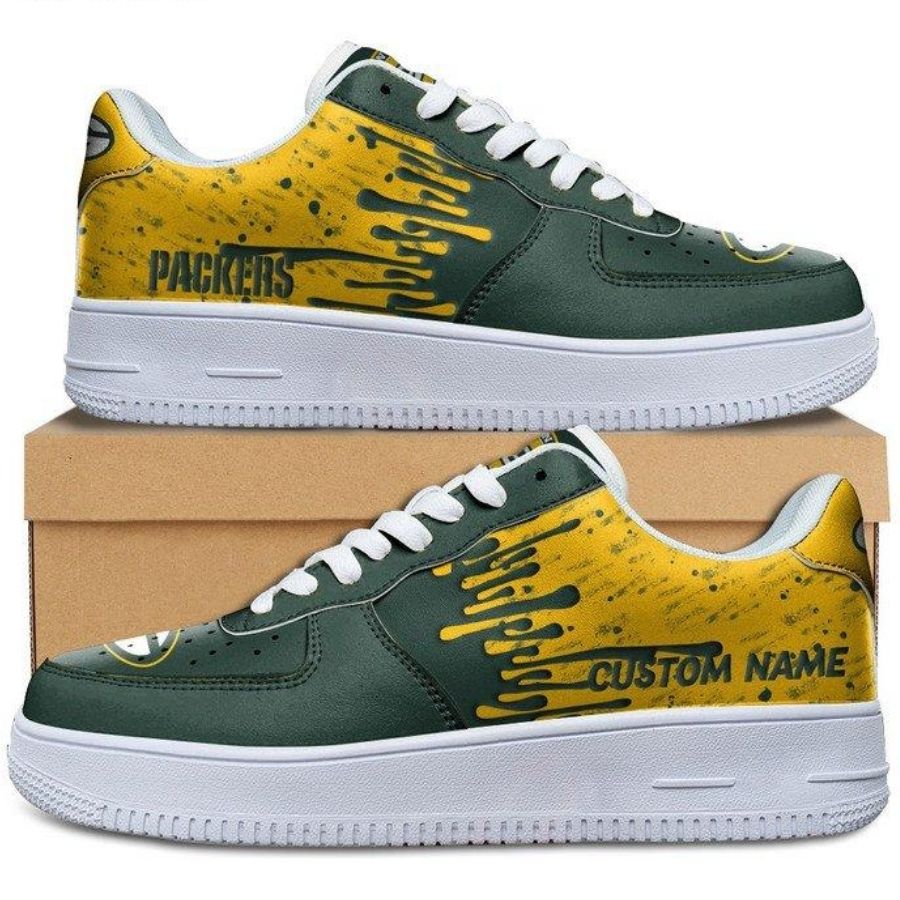 Green Bay Packers Dripping Color Custom Name Air Force 1 Shoes For Men Women
