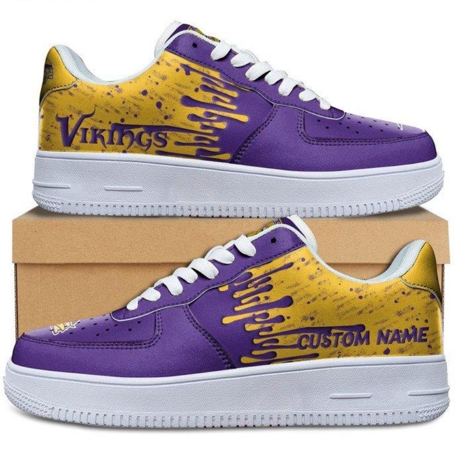 Minnesota Vikings Dripping Color Custom Name Air Force 1 Shoes For Men Women