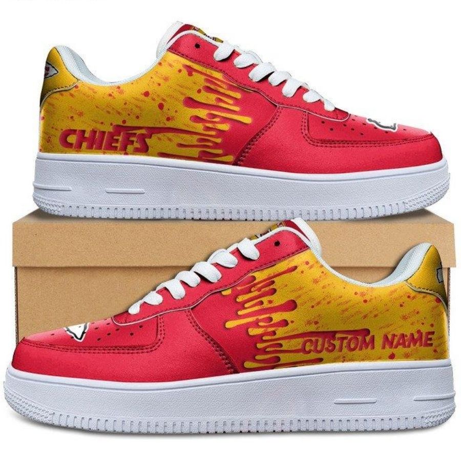 Kansas City Chiefs Dripping Color Custom Name Air Force 1 Shoes For Men Women
