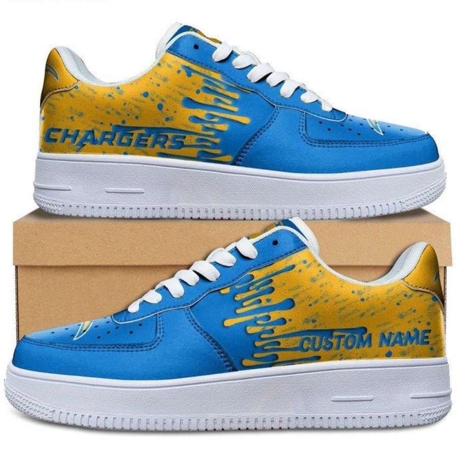 Los Angeles Chargers Dripping Color Custom Name Air Force 1 Shoes For Men Women
