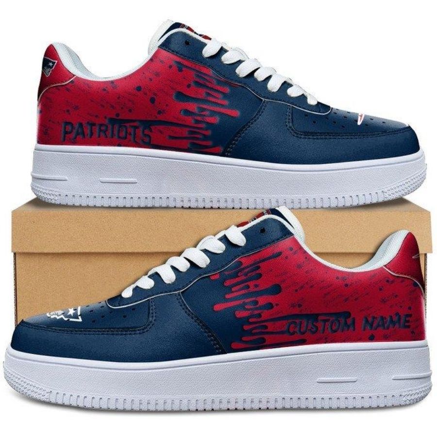 New England Patriots Dripping Color Custom Name Air Force 1 Shoes For Men Women