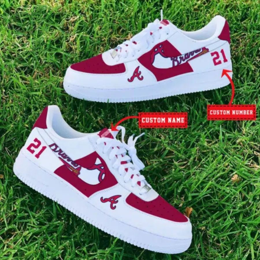 Atlanta Braves Mlb Custom Name And Number Air Force 1 Sneaker For Men Women