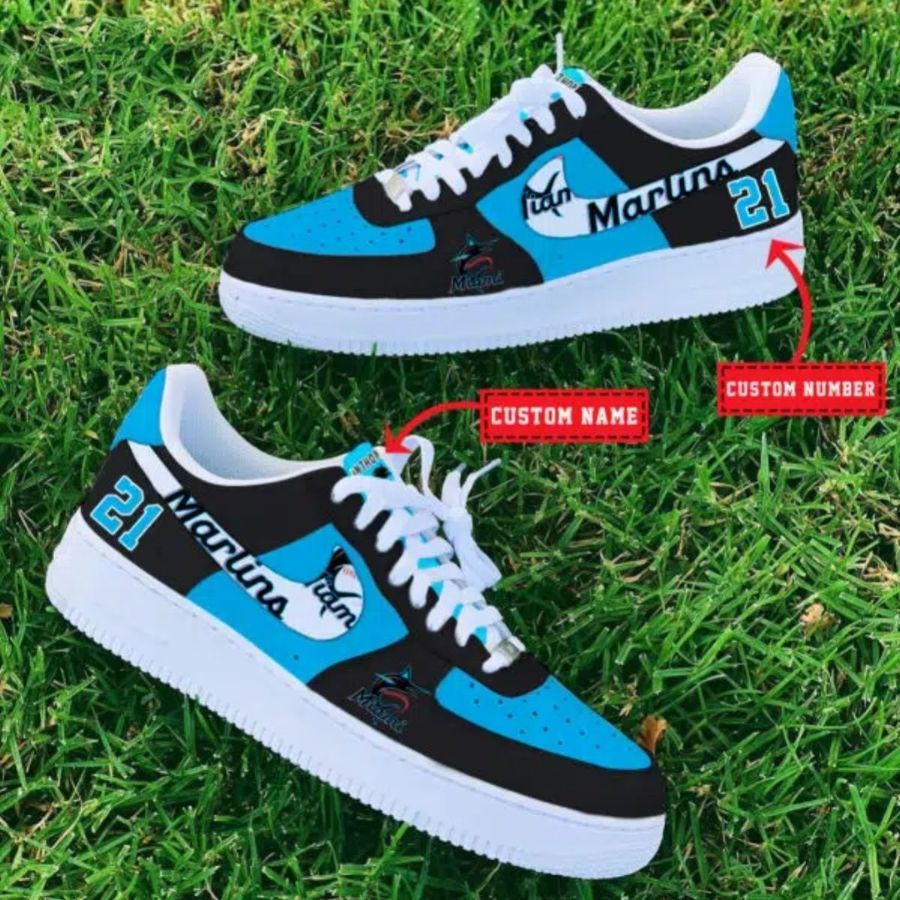 Miami Marlins Mlb Custom Name And Number Air Force 1 Sneaker For Men Women