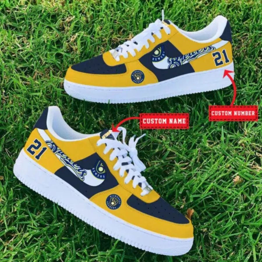 Milwaukee Brewers Mlb Custom Name And Number Air Force 1 Sneaker For Men Women