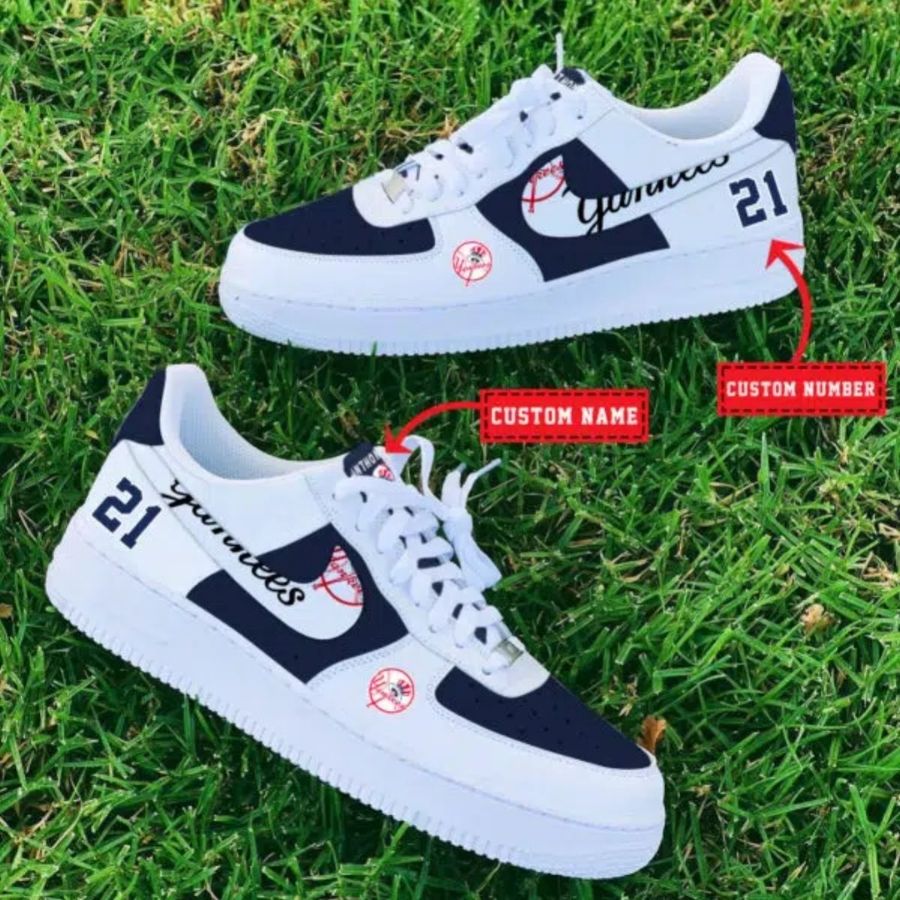 New York Yankees Mlb Custom Name And Number Air Force 1 Sneaker For Men Women